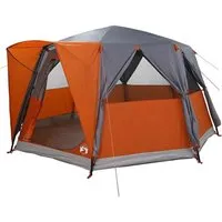 vidaXL Hütten-Zelt Grau und Orange – 425 x 396 x 222 cm - Geräumiges Familienzelt für Outdoor-Abenteuer. Mit robustem Polyester, UV-Schutz und durchdachtem Design für optimalen Komfort und einfache Handhabung.