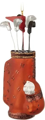 BRUBAKER Golf Caddy Tasche - Handbemalte Weihnachtskugel aus Glas - Golftasche mit Golfschlägern Braun - Mundgeblasener Christbaumschmuck Figur - lustig Deko Anhänger Baumkugel - 14 cm