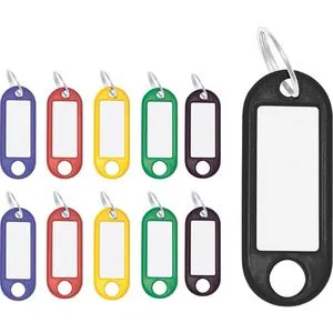 Alco Schlüsselanhänger 1853 - Beschriftbar & Farbig Sortiert, 10 Stück - Praktische Schlüsselanhänger in 5 Farben mit auswechselbaren, beschriftbaren Etiketten. Ideal für die Organisation von Schlüsseln und Namensschildern. Schützt die Beschriftung vor Nässe und Schmutz.