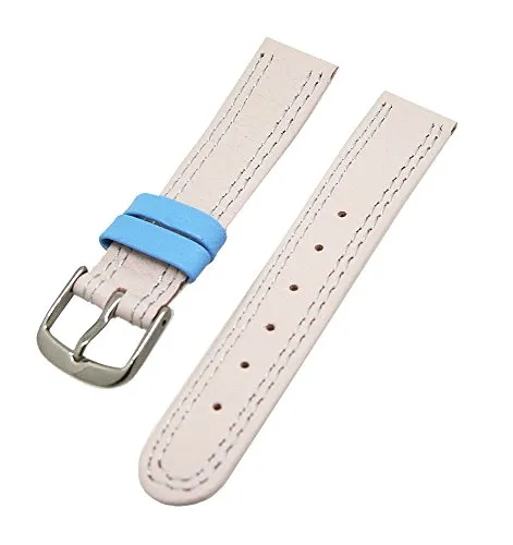 Uhrenhuette Uhrenarmband Kinder Kalbleder Rosa mit hellblauer Naht 14mm Dornschließe