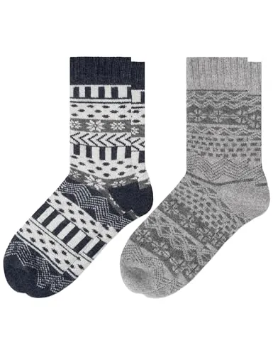 Occulto Damen & Herren Dicke Merino Wollsocken 2er Pack (Modell: Lumi), Norweger Socken Grau Blau 35-38