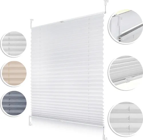 Plissee Klemmfix, verspannt, blickdicht, Sichtschutz Sonnenschutz Jalousie Weiß,100 cm x 130 cm (B x L)
