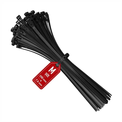 Kabelbinder Wiederverschließbar Wiederlösbar 250mm x 7,6mm schwarz UV 100 Stück