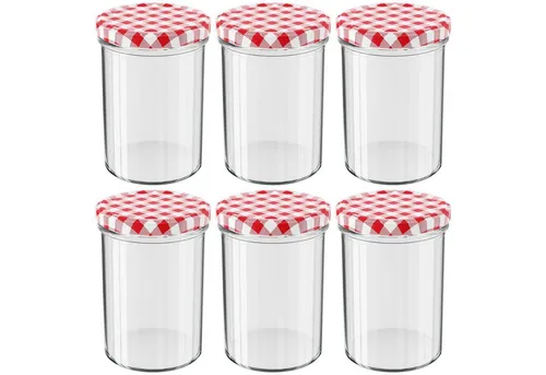 Wellgro Vorratsglas Einmachgläser Schraubdeckel rot kariert - 435 ml, (6-tlg)