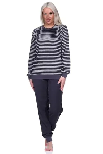 Normann Damen Frottee Pyjama Langarm Schlafanzug in Dunkelgrau - Schlafanzüge für Damen, kuscheliger Frottee für warme Nächte, mit praktischen Bündchen für zusätzlichen Komfort und optimale Passform.