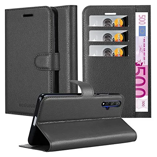 Cadorabo Hülle kompatibel mit Honor 20 / 20S / Huawei NOVA 5T Handyhülle aus Kunst Leder Flip Klappbare Magnetische [Kartenfächern] Cover Hülle für Honor 20 / 20S / Huawei NOVA 5T Tasche in Schwarz