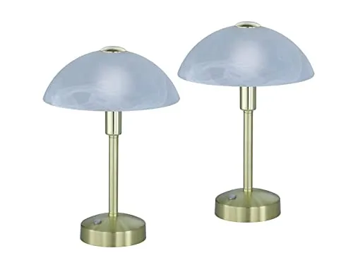 2er Set Tischleuchten Messing mit Alabaster Schirm in gold von Meine Wunschleuchte