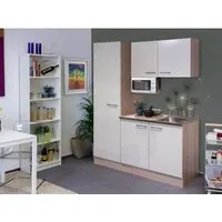 Flex-Well Singleküche 150 cm Orlando Kaschmir Glanz-Sonome Eiche - Praktische Singleküche für kleine Räume mit viel Stauraum. Inklusive integrierter Mikrowelle und pflegeleichten Fronten. Ideal für Singles und Büros, Made in Germany.
