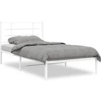 vidaXL Bettgestell Metall Weiß 100x190 cm - Robustes Bettgestell aus pulverbeschichtetem Stahl mit elegantem Kopfteil, ideal für stabilen Schlafkomfort und zusätzlichen Stauraum im Schlafzimmer.