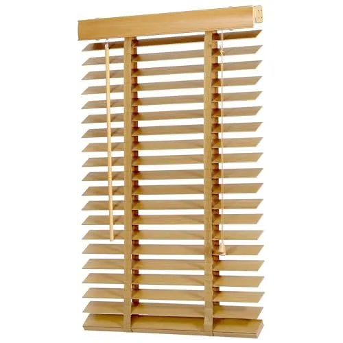 Sekey Holzjalousie 50mm - Elegante Echtholz Jalousette - Jalousien aus Naturholz, 70 cm x 130 cm, mit Klemmträger für einfache Montage ohne Bohren. Ideal für stilvolle Fensterdekoration.