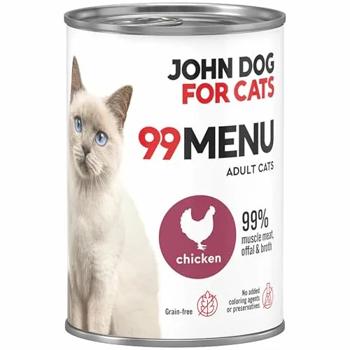 John Dog für Katzen 99 Menü Nassfutter für erwachsene Katzen mit Hähnchen 400g