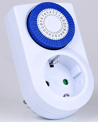 HEITECH Mini Tages-Zeitschaltuhr mit Kindersicherung - manueller EIN-Aus-Schalter, 24 Stunden Programm, Schaltzeit Minimum 30 Minuten