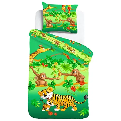 ESPiCO Kinderbettwäsche Dschungeltiere 2-tlg. Renforcé - Bettwäsche-Set mit Dschungeltieren, aus 100% Baumwolle, pflegeleicht und mit Wendefunktion für kreativen Schlafkomfort.