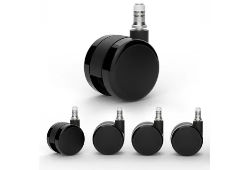 Versee Stuhlrolle für harte Böden 60mm PU Schwarz/Grau - Stuhlrollen für harte Böden, 60mm, PU-beschichtet, leise und bodenschonend. Ideal für Bürostühle und Chefsessel, belastbar bis 150 kg.