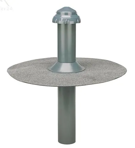 Fleck Flachdachsanitärlüfter DN 50 mit Wetterkappe - Robuster Flachdachlüfter DN 50 aus widerstandsfähigem Spezial-Hart-PVC. Inklusive Wetterkappe und Flansch-Manschette für eine zuverlässige Abdichtung. Ideal für langlebige Anwendungen auf Flachdächern.