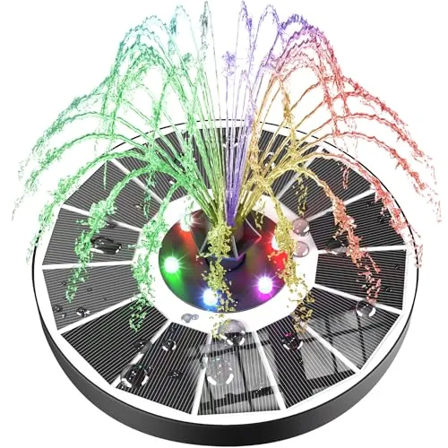 SZMP LED Solar Springbrunnen für außen mit 2200mAh Akku, 3.5W Glas Solar Teichpumpe mit 8 Effekte & 4 Fixe Rohre Solar Wasserpumpe, Solar schwimmender Fontäne Pumpe für Garten, Vogel-Bad, Teich