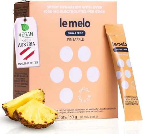 le melo® Elektrolytgetränk | 1.000+ mg Elektrolyte & Vitamine | Hydration für Sport & Alltag | ZUCKERFREI Pineapple 20er Pack