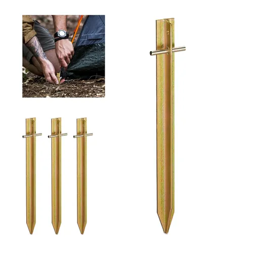 Heringe Zeltheringe Erdnägel 30 cm - Gold T-Profil - Zelt- & Strandmuschelzubehör, robuste 30 cm lange Erdnägel aus Metall für sicheren Halt und Stabilität, ideal für Camping und Outdoor-Aktivitäten.