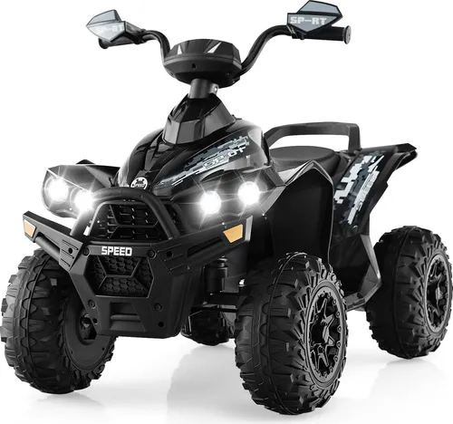 COSTWAY 12V Elektro Kinderquad mit Musik & LED Scheinwerfer - Spaßiges Elektroquad für Kinder ab 3 Jahren, mit einstellbarer Geschwindigkeit von 2,2 bis 4,3 km/h. Sicherer Softstart, stabile Räder und realistische Details sorgen für ein tolles Fahrerlebnis drinnen und draußen.