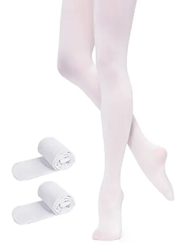 Monbessi Ballettstrumpfhose Mädchen 90D Strumpfhose Ballett Mädchen Ballett Strumpfhose Damen Tanzstrumpfhose für Kinder und Damen (L, Weiß-2 Paar)