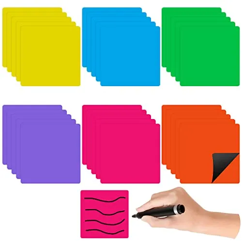 Magnetstreifen beschreibbar,30 Stück Magnet Etiketten Wochenplaner 50 x 50mm Beschreibbare Magnete Wiederbeschreibbar für den Kühlschrank Whiteboards Magnettafeln