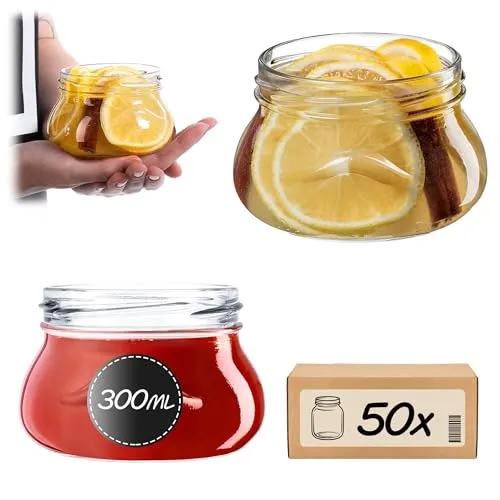 KADAX 50st kleine Einmachgläser 300 ml, Miniaturgläser für Honig und Gewürze, Marmeladengläser, Luftdichte Gläschen zum Verschenken (Ohne Deckel)