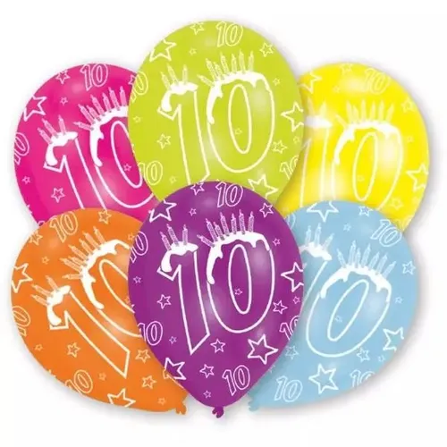 Balony lateksowe z cyfrą 10 nadruk 27,5cm Amscan 13051381431