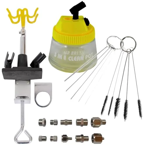 AMUR Airbrush REINIGUNGS ZUBEHÖR CLEAN Set, Profi-Airbrush Holder, Reinigungsbürsten Set, Airbrush Adapter 10er Set, für alle Airbrish -Pistole, Airbrish Kompressor