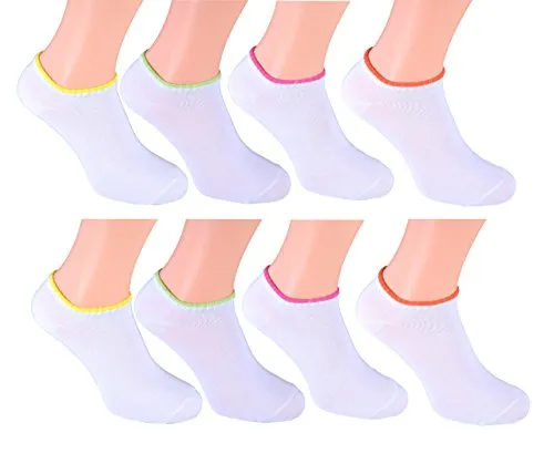 Cocain underwear 8 Paar Sneakers Gr. 39/42 Socken Füsslinge weiss mit neon Querstreifen kurze weiße sommer-socken halbe weiß damen sneaker-socken sneaker-socke söckchen Grösse 35-38 39-42 43-46
