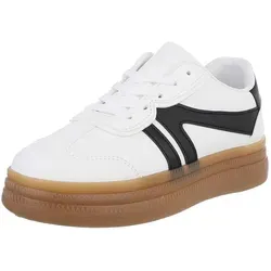 Ital-Design Damen Low-Top Freizeit Sneaker mit Keilabsatz - Stylische Wedge Sneakers in Weiß und Schwarz, ideal für modische Freizeitlooks. Bequemer Keilabsatz von 4 cm für zusätzlichen Komfort.