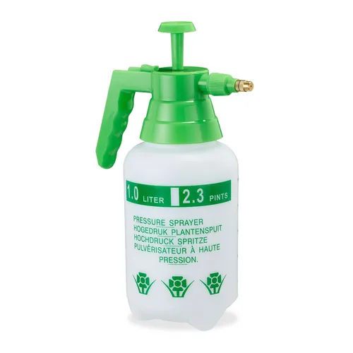 relaxdays Drucksprühgerät Pumpsprühflasche 1 Liter - grün weiß, ideal für Gartenpflege und Pflanzenbewässerung