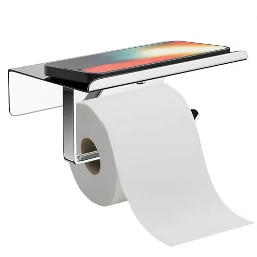 Toilettenpapierhalter mit Ablage, Praktisch WC Rollenhalter ohne Bohren Selbstklebend Klopapierhalte mit Ablage Wandmontage Toilettenpapierhalter WC Papier Halterung für Küche, Schlafzimmer, Badzimmer