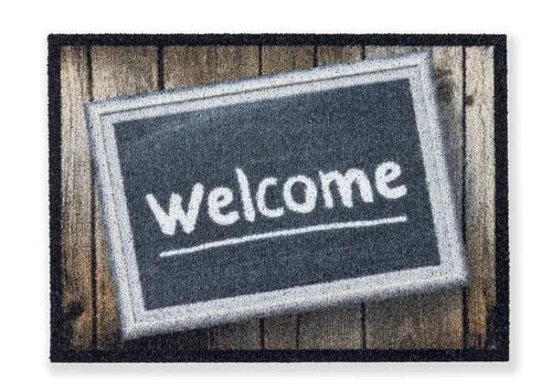ASTRA Schmutzfangmatte Deco Brush mit Welcome Schild, 50 x 70cm - Hochwertige, rutschfeste Schmutzfangmatte in buntem Design, ideal für stark frequentierte Eingangsbereiche. Besonders saugfähig und waschbar, sorgt für Sauberkeit und Sicherheit.