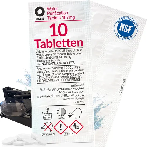 Wicked Chili 10x Chlortabletten für Rudergerät mit Wassertank geeignet für Waterrower, Skandika, Hammer, Aquatabs, Oasis Reinigungstabletten gegen Algen Water Rower (1 Jahresbedarf Wassertabletten)