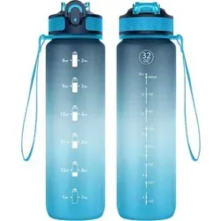 Trinkflasche 1l Strohhalm BPAfrei Auslaufsicher Fitness Tiefes Blau