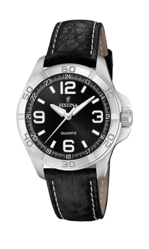 Festina Klassische Uhr F20444/1 - Elegante Armbanduhr für Herren mit schwarzem Lederarmband und robustem Edelstahlgehäuse. Wasserdicht bis 5 Bar, ideal für den Alltag.