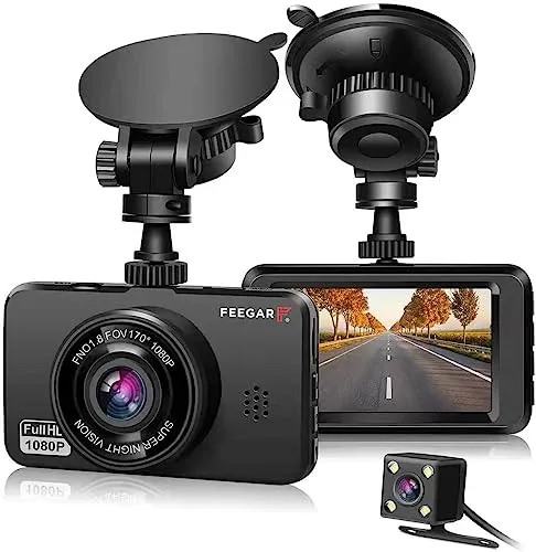 FEEGAR Dashcam Auto Vorne und Hinten microSD-Karte 1080P Full HD Sony Sensor Autokamera Doppelobjektiv Dashcam für Autos 170 Weitwinkel mit Loop-Aufnahme und G-Sensor HDR
