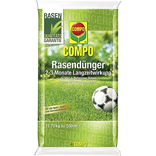 COMPO Rasendünger, Dünger mit 2-3 Monaten Langzeitwirkung, Feingranulat, 13,75 kg, 550 m²