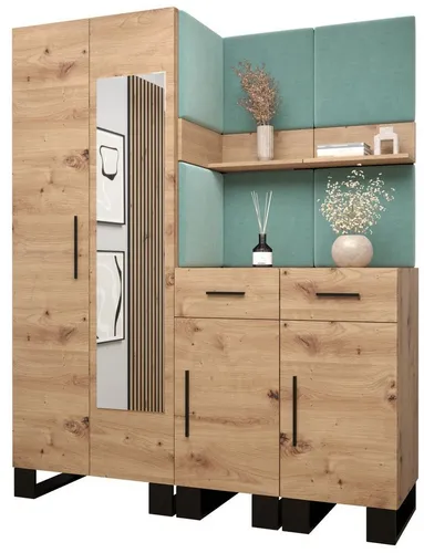 ABIKS MÖBEL Garderoben-Set ARTIN 15 mit gepolsterten Paneelen - Moderne Garderobe im industriellen Design mit funktionalen Polsterpaneelen. Bietet viel Stauraum für Ihre Kleidung und schützt die Wand vor Beschädigungen. Einfache Montage, elegante Farbgestaltung für Ihren Flur.