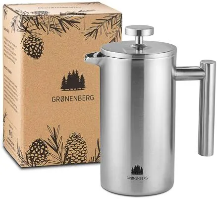 Grønenberg French Press 1l - Teekocher aus 304er Edelstahl, rostfrei und langlebig, hält Kaffee bis zu 1 Stunde warm – perfekt für umweltbewusste Kaffeeliebhaber.