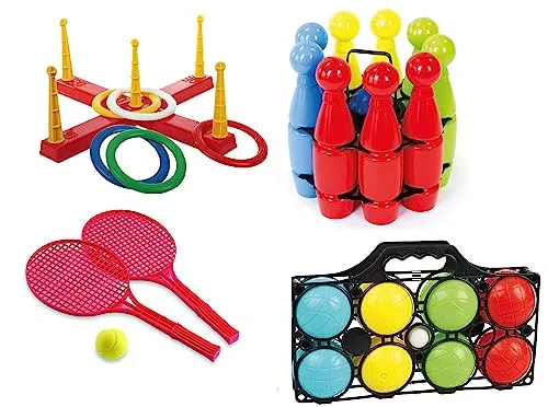 Androni Giocattoli Mega Outdoor Spiele Set für Draußen Kinderparty Wurfspiel Boccia Kegeln UVM
