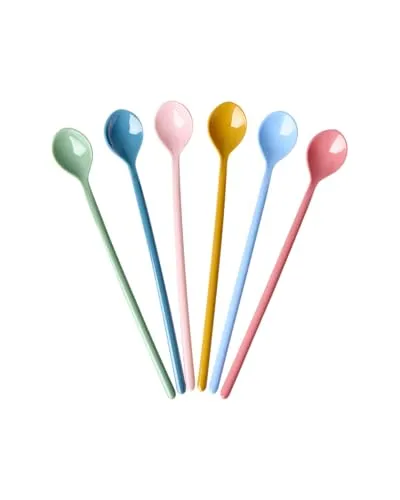 ReWu Rice Melamin Latte Löffel 6er-Set - Zart Bunt - Bruchsicher Campingeschirr Melamingeschirr Kinderbesteck Dessertlöffel Bruchsicher BPA-frei 19cm