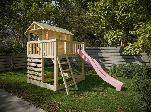 Stelzenhaus SMART Luis - KDI Holz Garten Kinderhaus - Kreativer Spielspaß für Kinder von 3 bis 14 Jahren: Das Stelzenhaus SMART Luis aus hochwertigem Kiefernholz bietet Platz für Abenteuer und Entspannung im Garten.