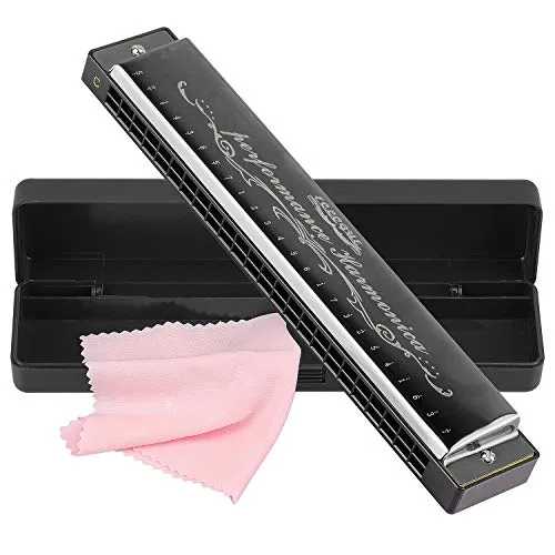 Mundharmonika Professionelle C-Dur Blues Harmonica Diatonische 24-Loch mit Fall für Blues Folk Jazz Pop für Erwachsene Kind Kinder Student Anfänger Geschenk Schwarz