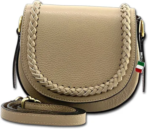 FLORENCE Umhängetasche aus echtem Leder für Damen - Elegante Umhängetasche aus feinem Kalbsleder in taupe und beige, ideal für den täglichen Gebrauch. Made in Italy, kompakt und stilvoll, mit praktischen Maßen von 21x18x8,5 cm.