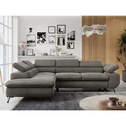 MKS MEBLE Ecksofa Sofa Grau mit Schlaffunktion - Sofas & Couches, L-förmige Wohnlandschaft mit HR-Schaum für hohen Komfort und verstellbaren Kopfstützen, ideal für entspannte Stunden und als Schlafplatz.