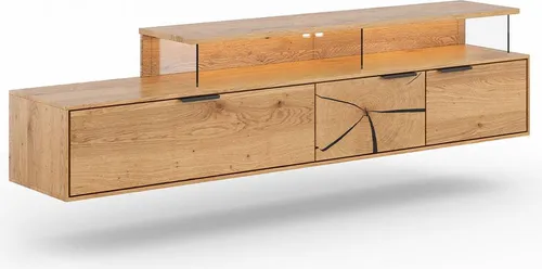 Lowboard Tirano - 3-türiger TV-Unterschrank aus geöltem Massivholz - Modernes Lowboard Tirano aus geöltem Eichenholz, 3-türig mit Soft-Close und Beleuchtung. Wählen Sie Ihre Farbe und bringen Sie Stil in Ihr Wohnzimmer. Lieferung im zusammengebauten Zustand.