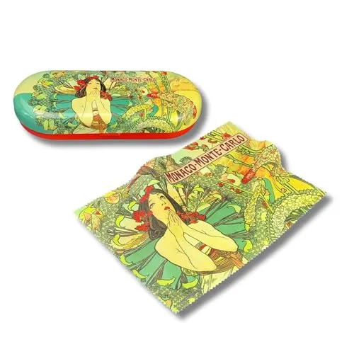 MediMuc Flaches Brillenetui mit passendem Reinigungstuch aus Microfaser - Art Nouveau, Monte Carlo - Maße: L/H/B 16 x 2,8 x 6,6cm - FridolinEdition