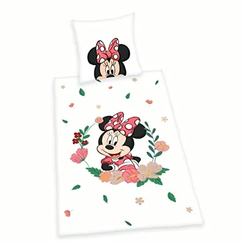 Herding Disney's Minnie Maus Bettwäsche-Set - Bettwaren-Set für Kinder, atmungsaktive 100% Baumwolle mit weichem Flanell, ideales Geschenk für Minnie Maus-Fans, mit praktischem Knopfverschluss für einfaches Beziehen.