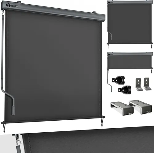tillvex Senkrechtmarkise ® Anthrazit - Balkonsichtschutz mit wasserfester, reißfester Bespannung für optimalen Sonnenschutz und Wetterschutz, ideal für Balkon oder Terrasse.